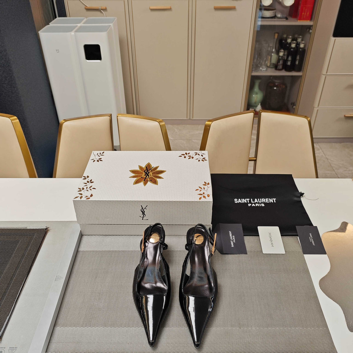 YSL Babylone Slingback 5.5cm Black Glossy Leather
