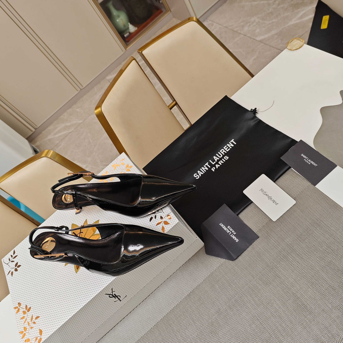 YSL Babylone Slingback 5.5cm Black Glossy Leather