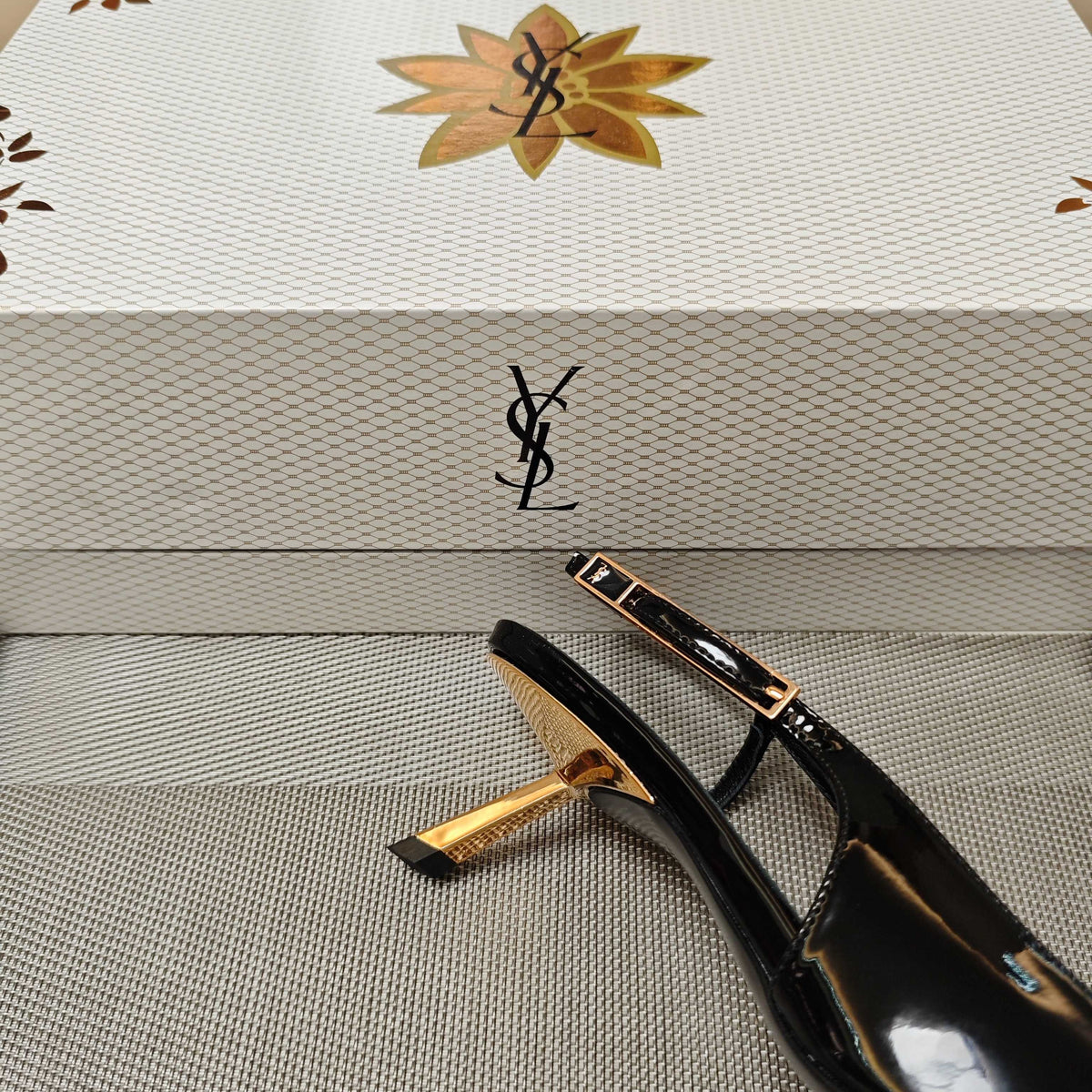 YSL Babylone Slingback 5.5cm Black Glossy Leather