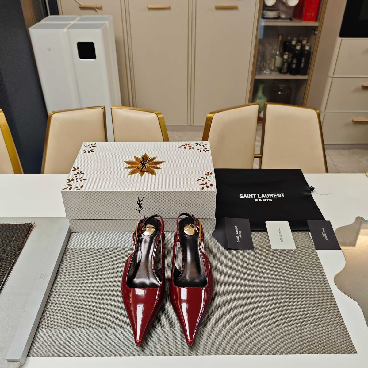 YSL Babylone Slingback 5.5cm Burgundy Glossy Leather