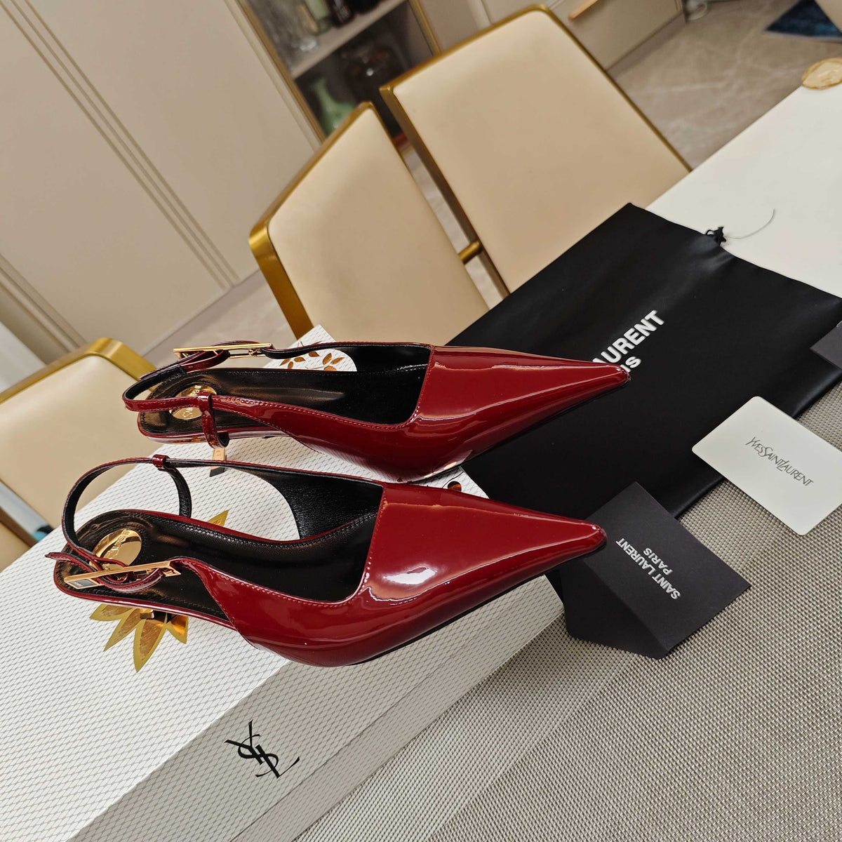 YSL Babylone Slingback 5.5cm Burgundy Glossy Leather