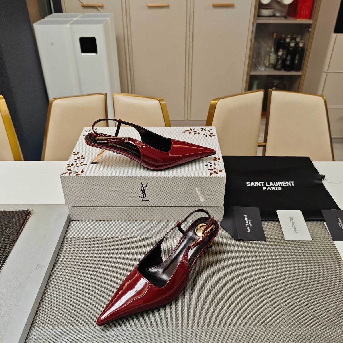 YSL Babylone Slingback 5.5cm Burgundy Glossy Leather