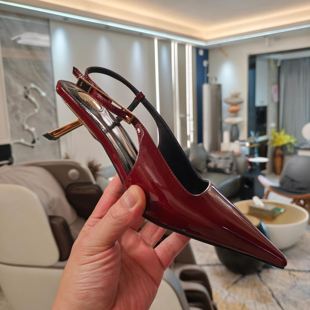 YSL Babylone Slingback 5.5cm Burgundy Glossy Leather