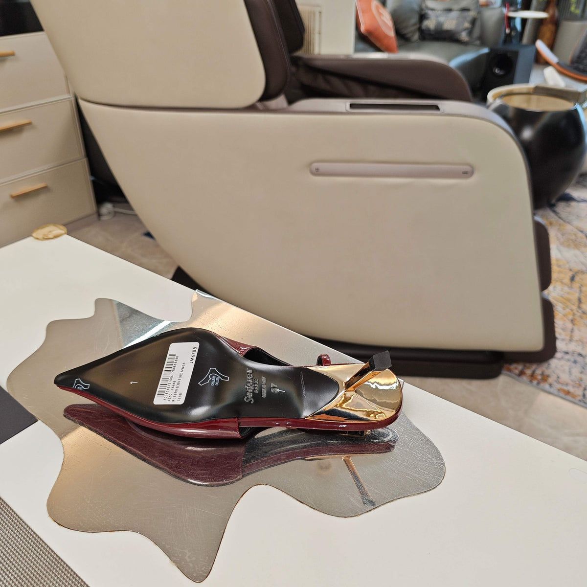 YSL Babylone Slingback 5.5cm Burgundy Glossy Leather