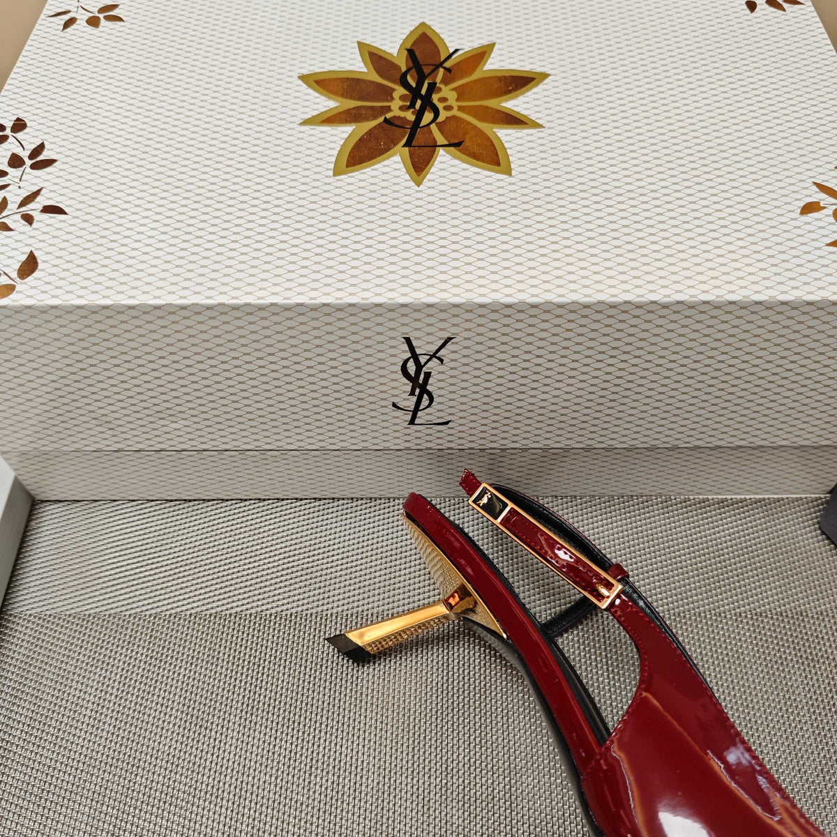 YSL Babylone Slingback 5.5cm Burgundy Glossy Leather