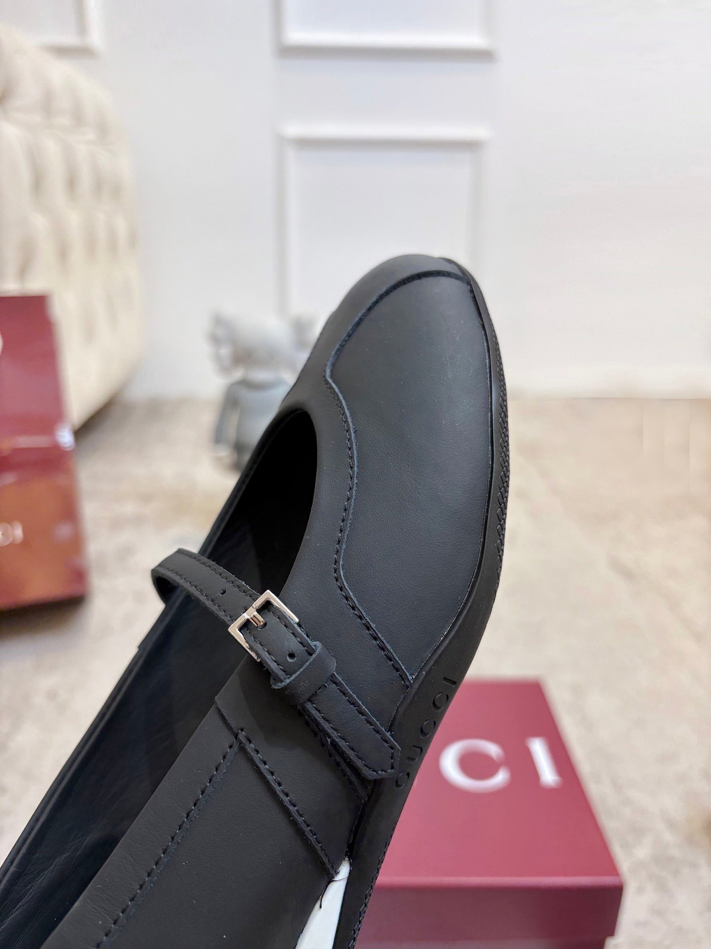 GG Shift Ballerina Black Leather 824473