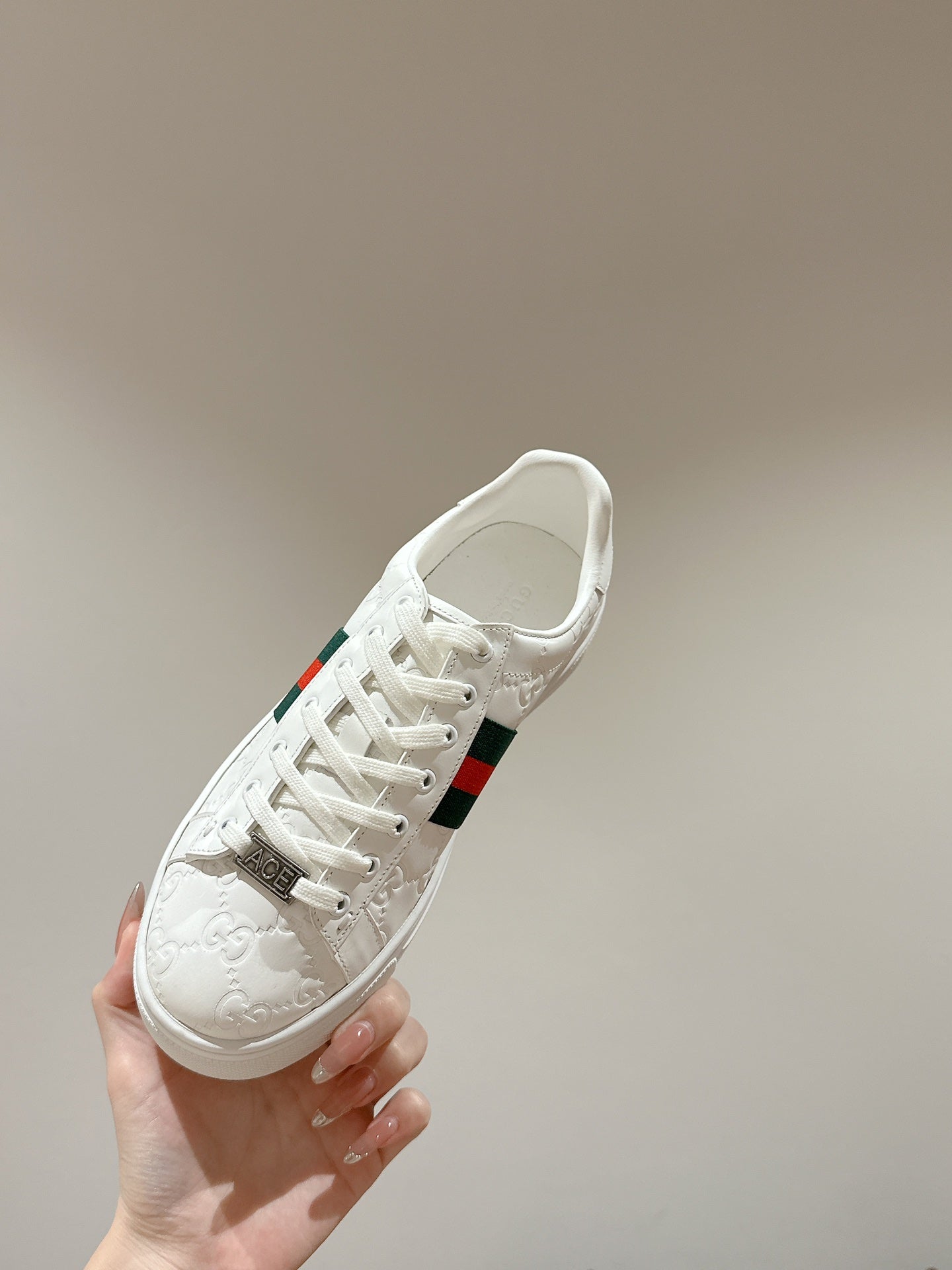 GG Ace Sneaker White Monogram Empreinte Calfskin