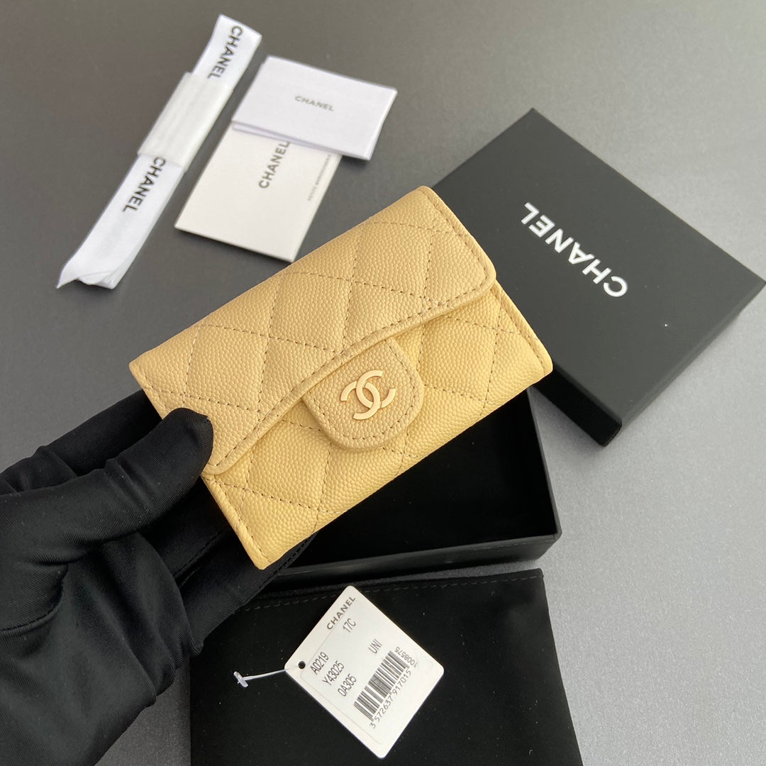 CC Zipper Flap Card Holder Yellow Caviar GHW 234663