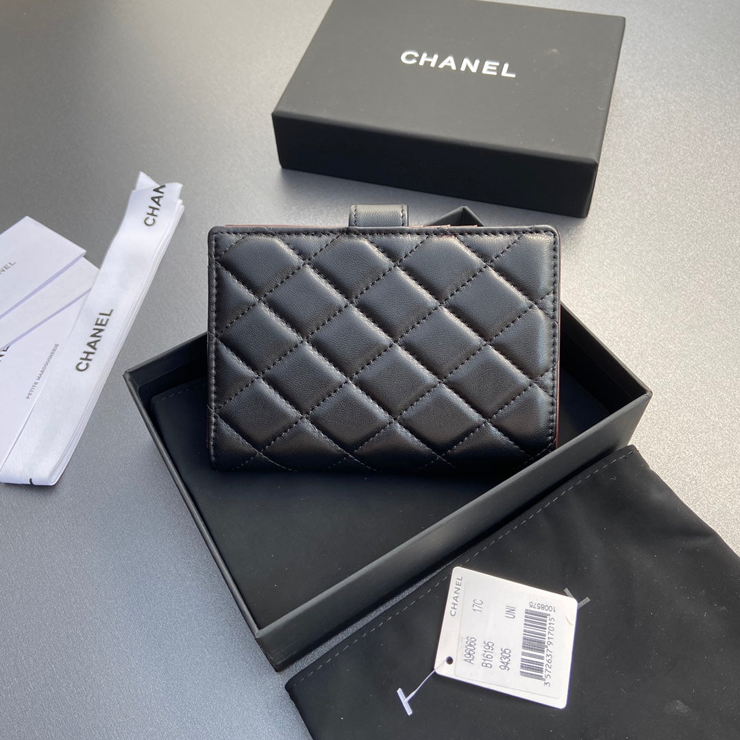 CC 96066 Compact Wallet Black Sheepskin GHW 234609