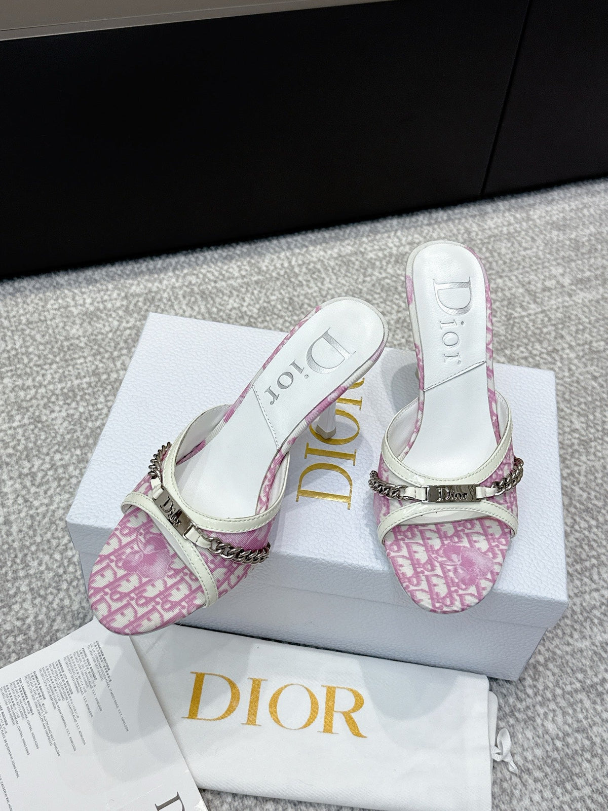 CD 26s High Heels Sandals 85 White Pink Fabric Cowhide 661471