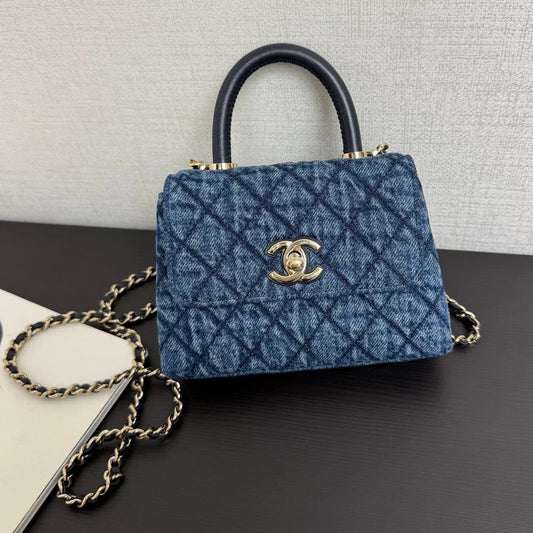 Chanel 2026 Clutch Bag With Strap Blue Black Denim Leather
