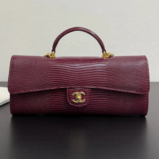 CC 2026 Clutch With Chain 25cm Burgundy Lizard-embossed Calfskin
