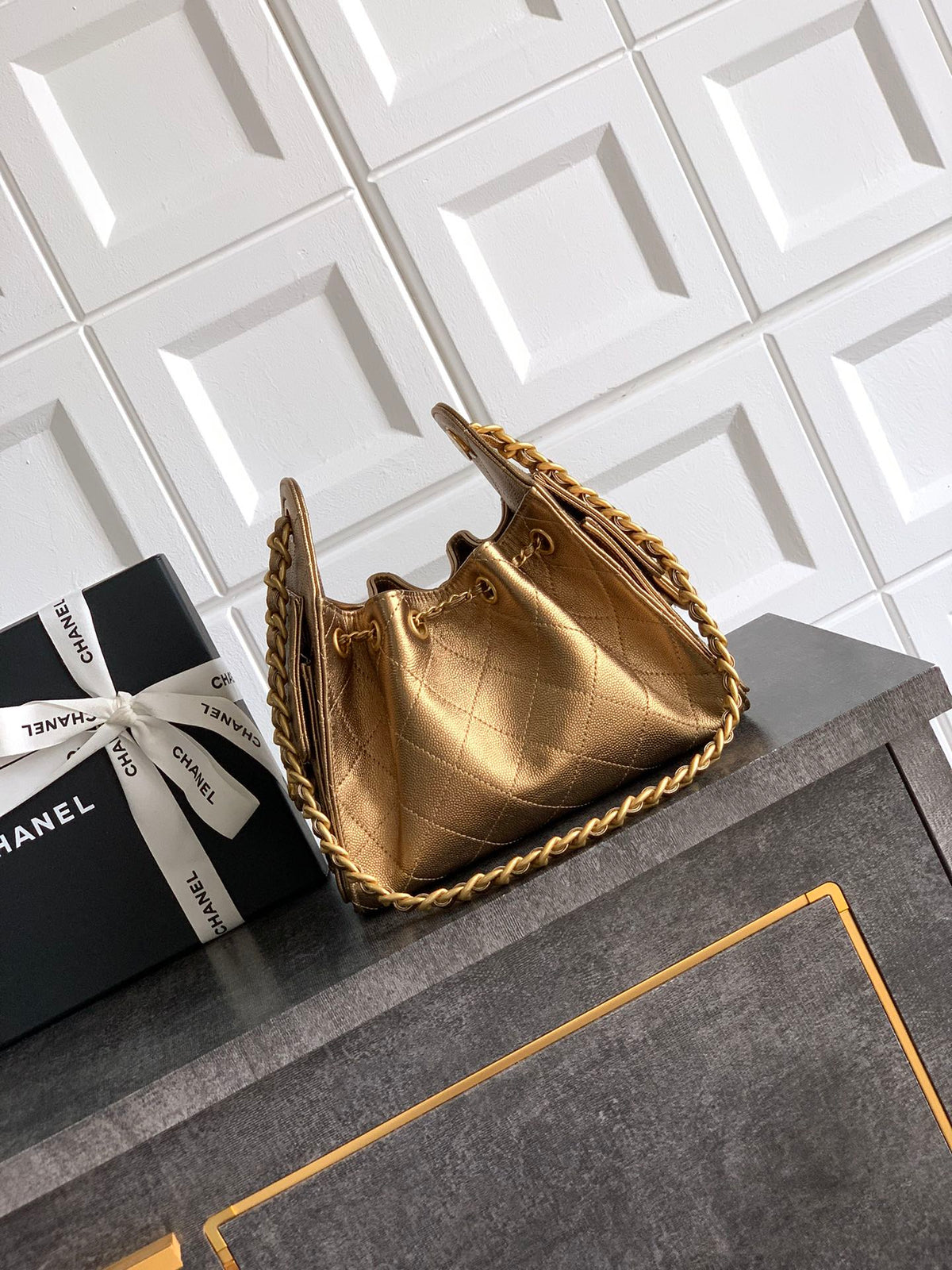 CC 25C Hobo Bags 20cm Bronze Metalic Grained Calfskin