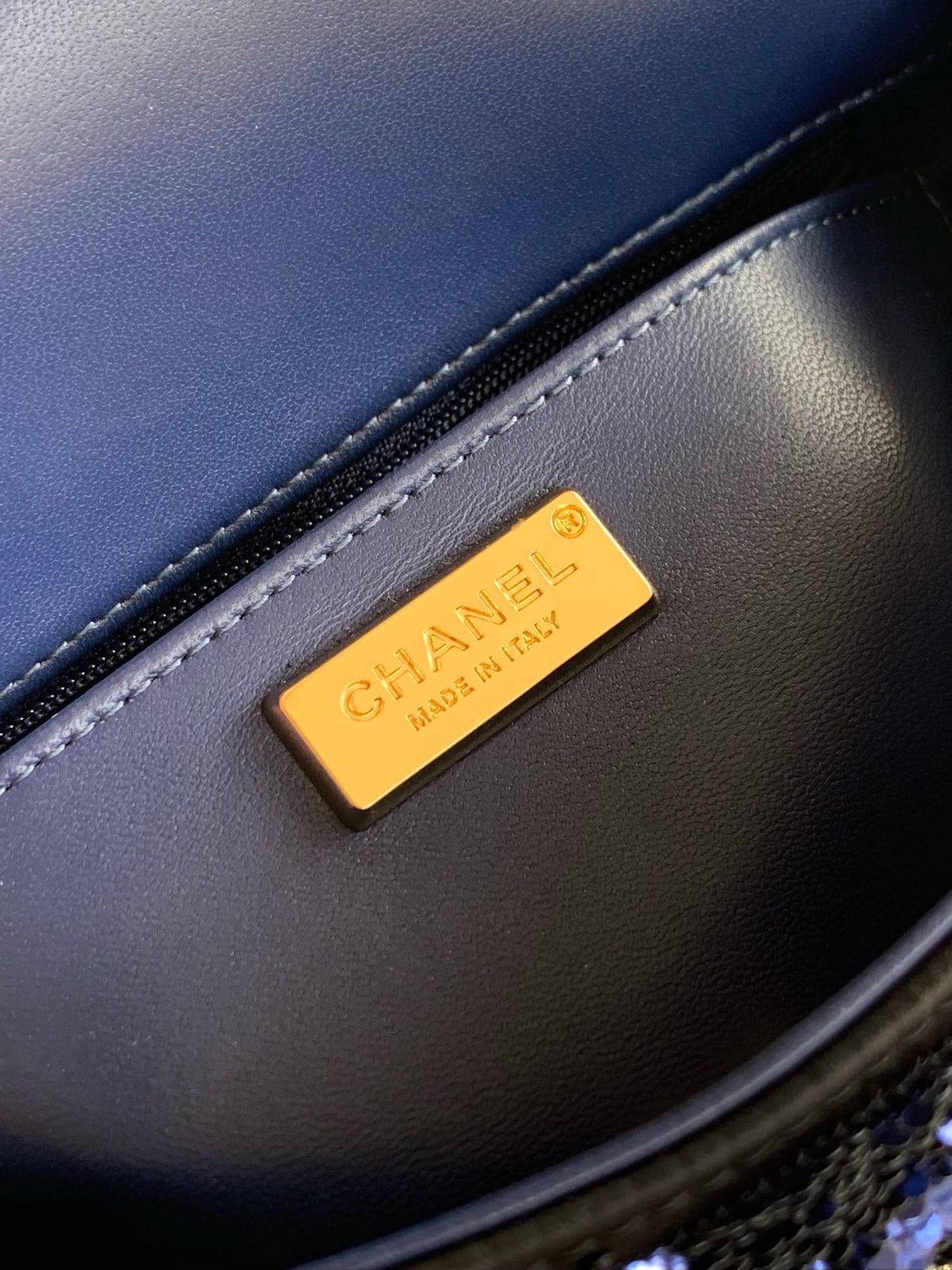 CC 26K Flap Bag 21cm Navy Blue Silk Sequin