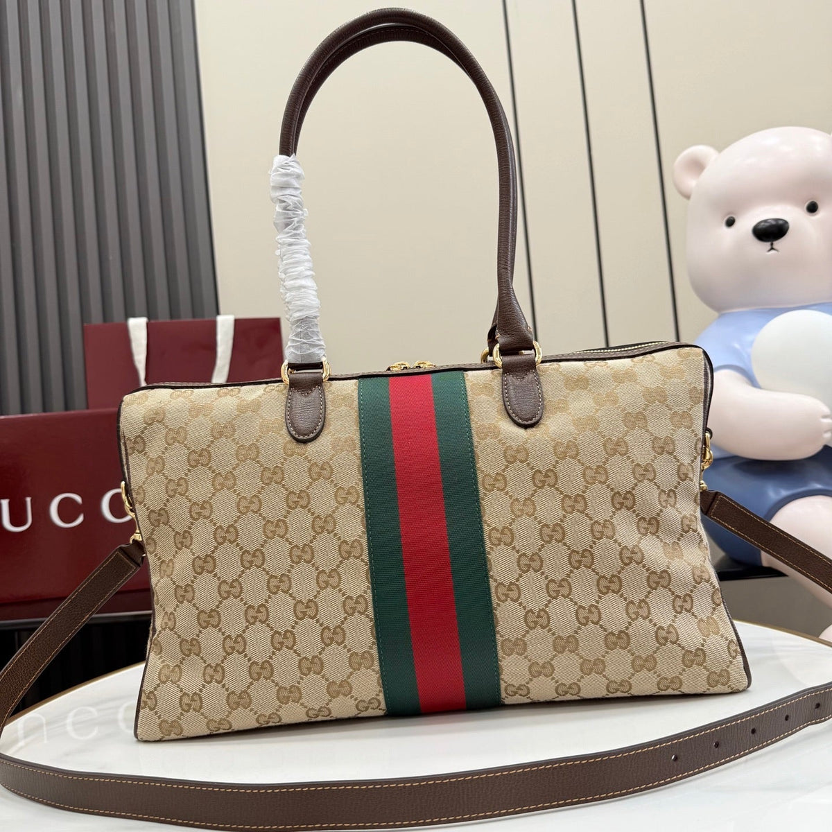 Gucci 2026 Borsetto Boston Bag Beige Brown Canvas Leather