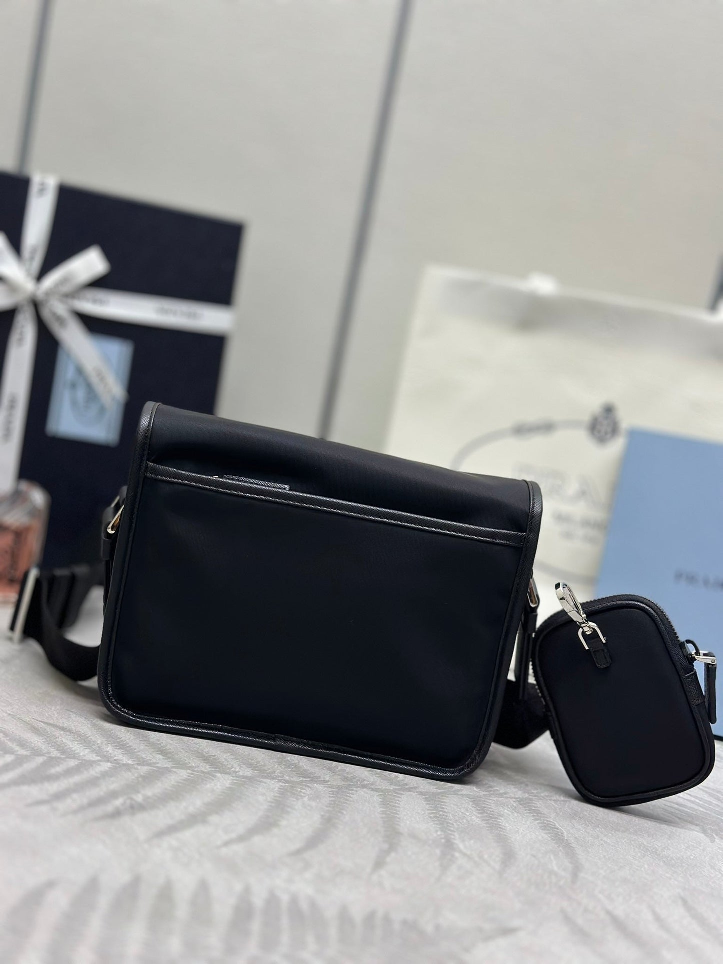 Prada 25AW Men's Saddle Bag 22 Black  Re Nylon Fabric
