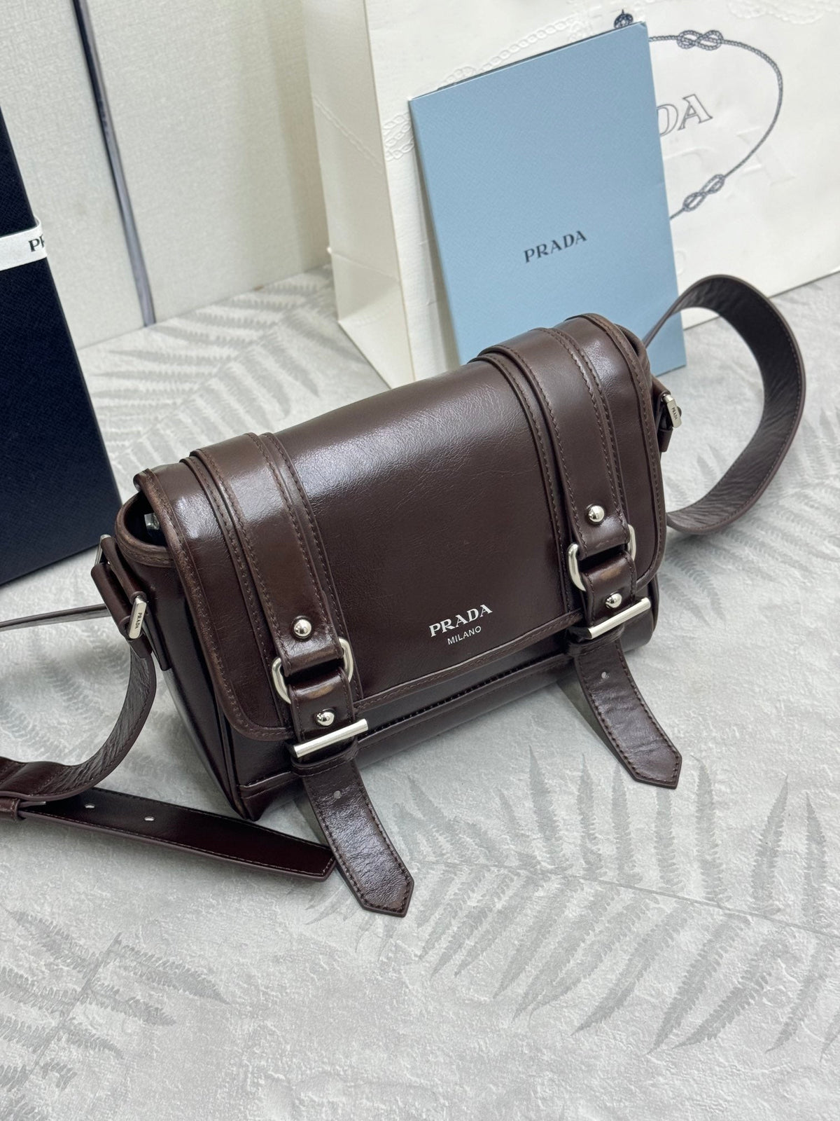Prada 25AW Men's Saddle Bag 22 Coffee Leather