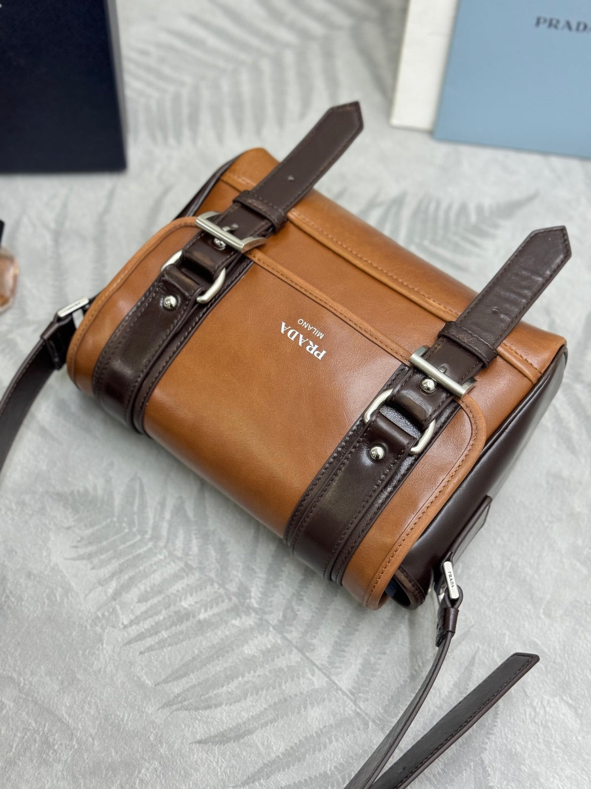 Prada 25AW Men's Saddle Bag 22 Coffee Camel Leather