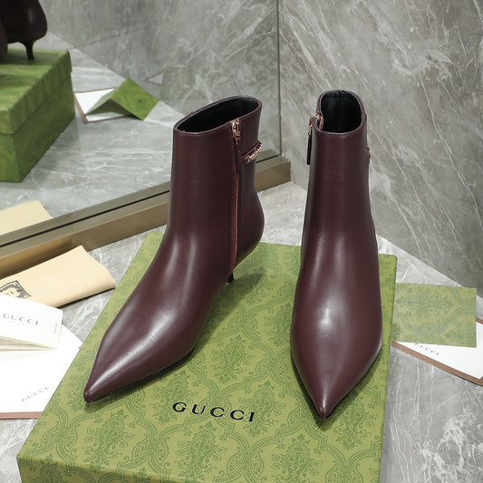 GG Ankle Boots with Chain 45mm Chocolate Calfskin 432684