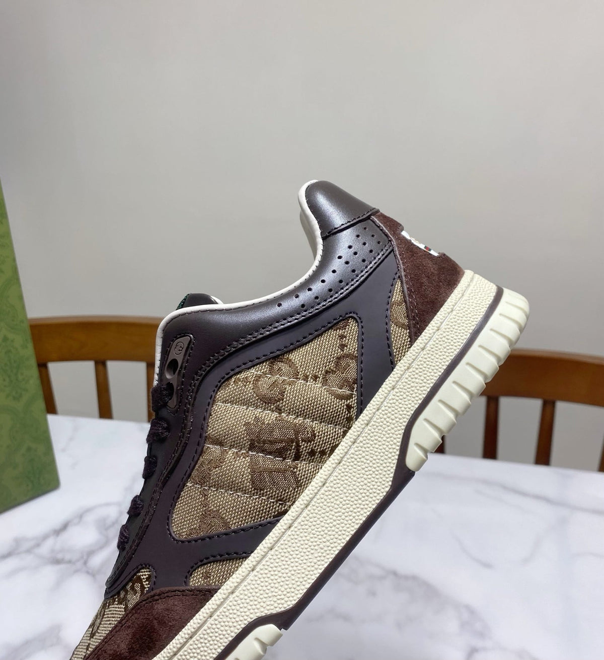 GG 26s Re-Web Trainer Sneakers In Brown Calfskin And Beige Canvas