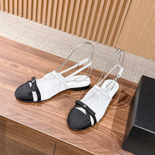 CC 26s Bow Slingback Black White Cotton Mesh 692550