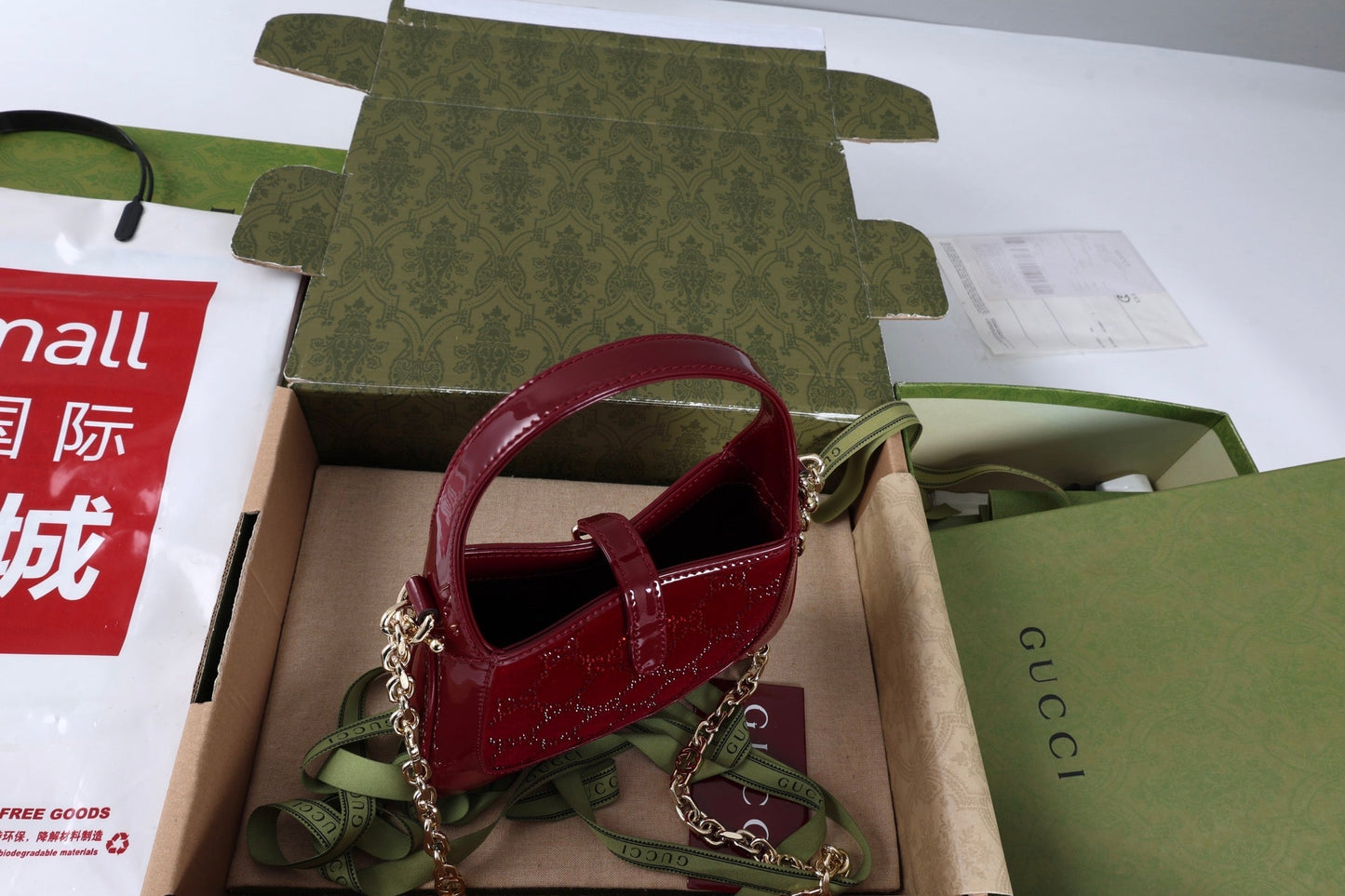 Gucci Jackie 1961 Mini Bag Red Patent Leather Crystals