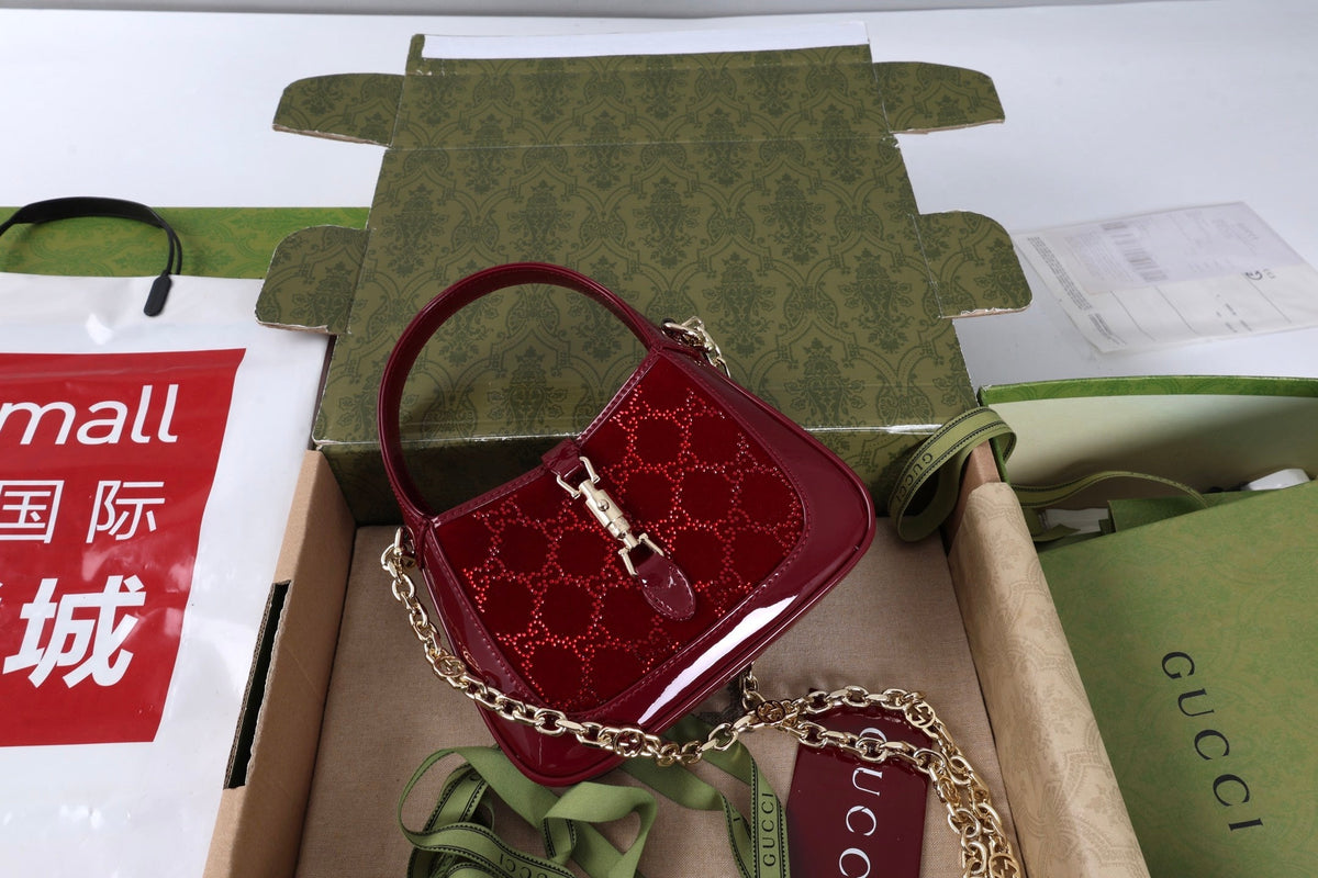 Gucci Jackie 1961 Mini Bag Red Patent Leather Crystals