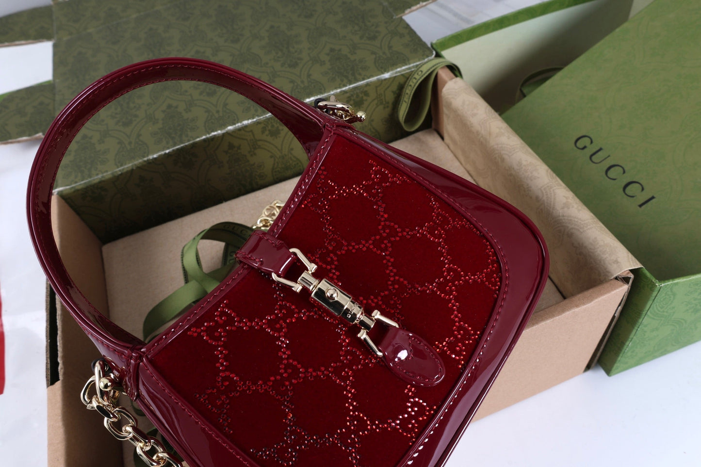 Gucci Jackie 1961 Mini Bag Red Patent Leather Crystals