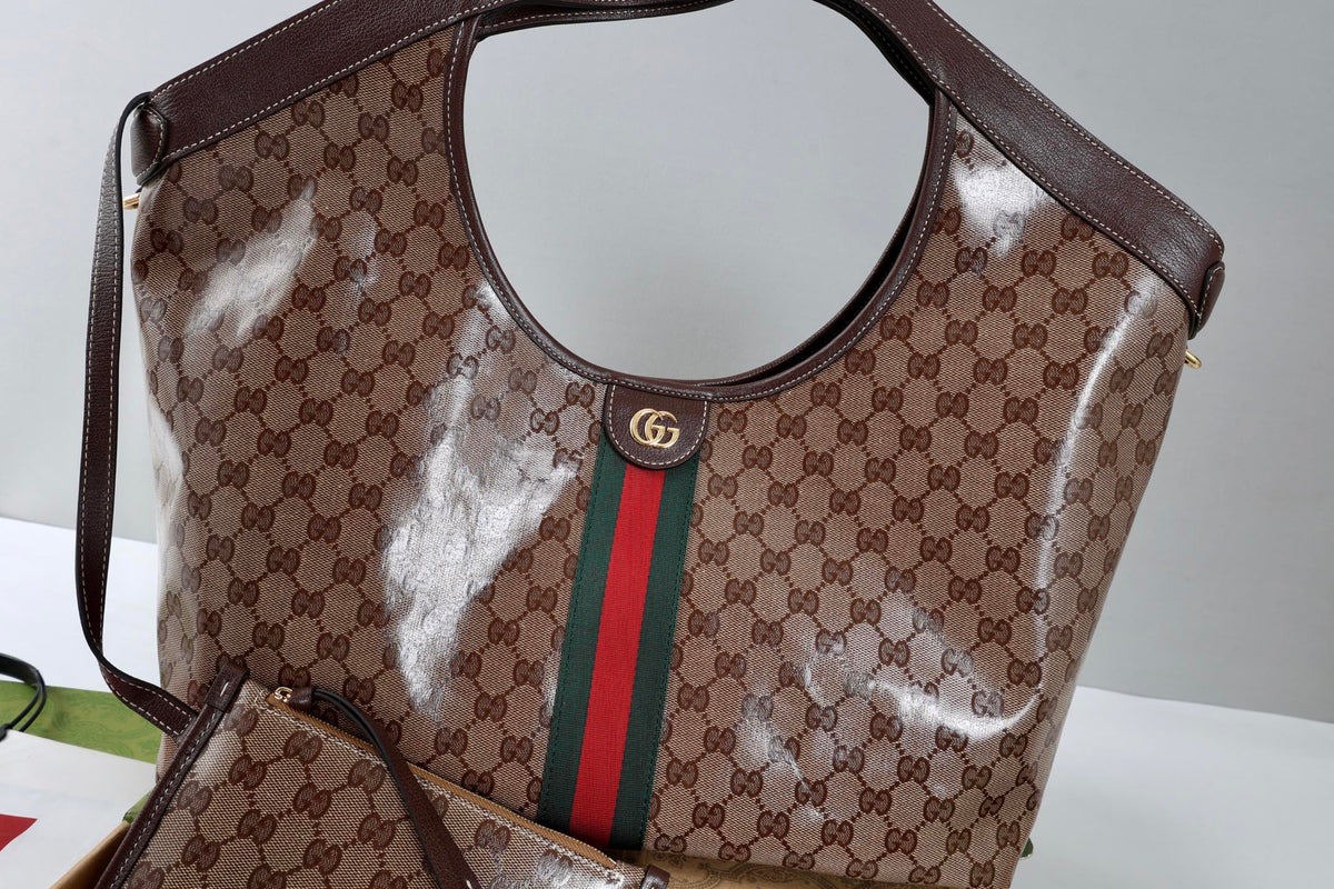 Gucci 26s Giglio Large Tote Bag Sand Brown Fabric