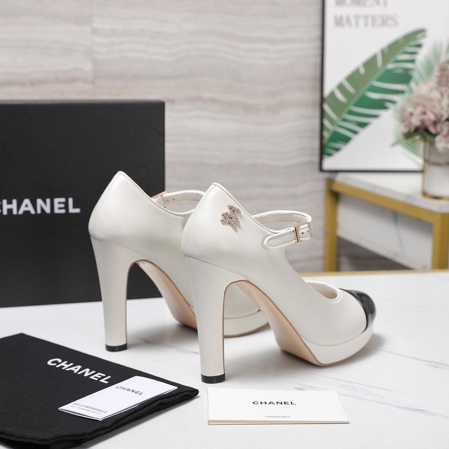 CC Buckle Platform Pumps 100mm White Lambskin 425879