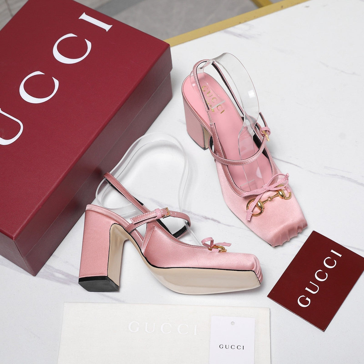Gucci Horsebit Slingback Pumps Pink  Satin Fabric 504422