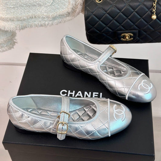 mary jane silver metalic quilted lambskin