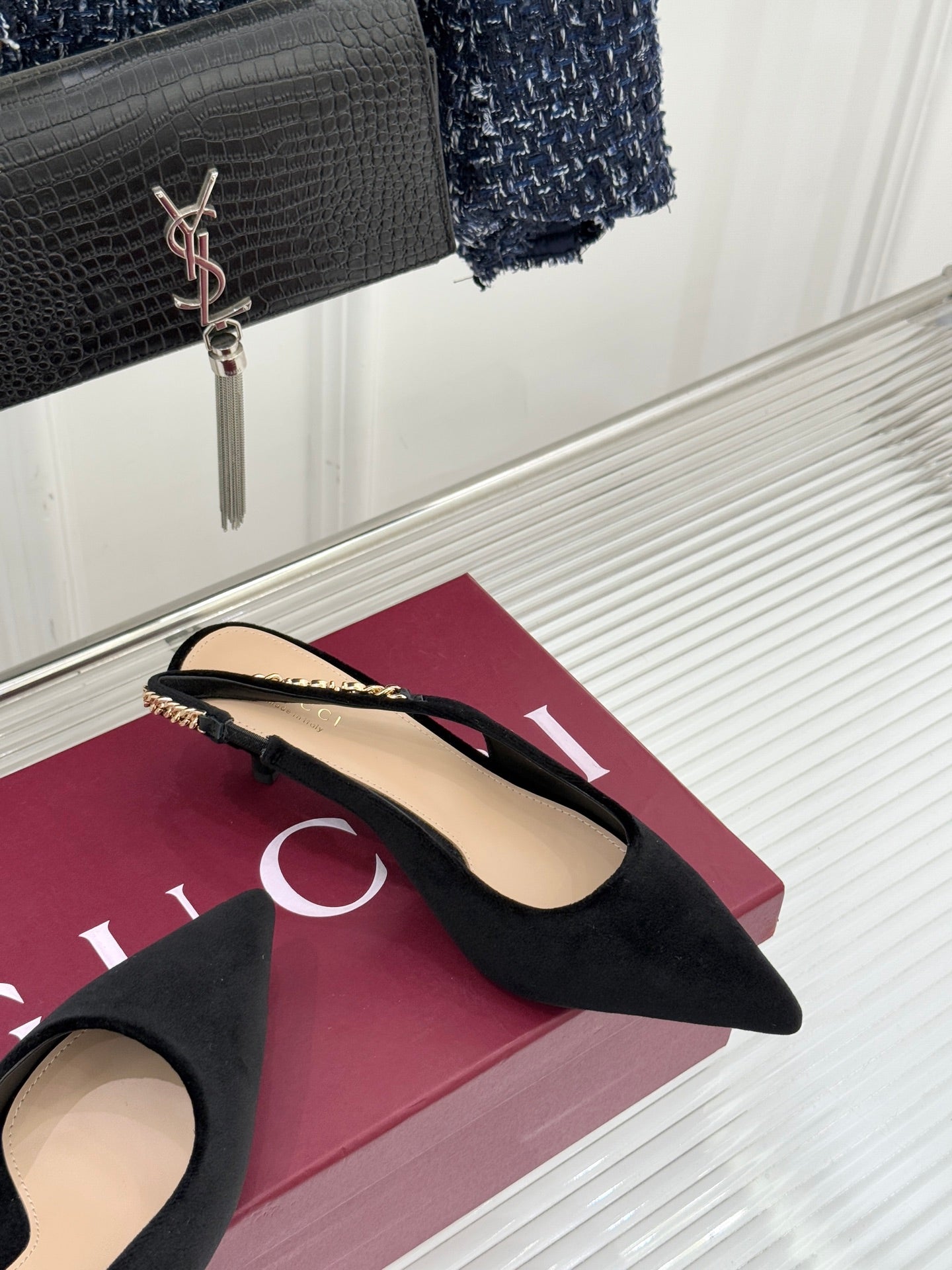 GG 26 Signoria Slingback Pumps 4.5cm Black Suede 632524