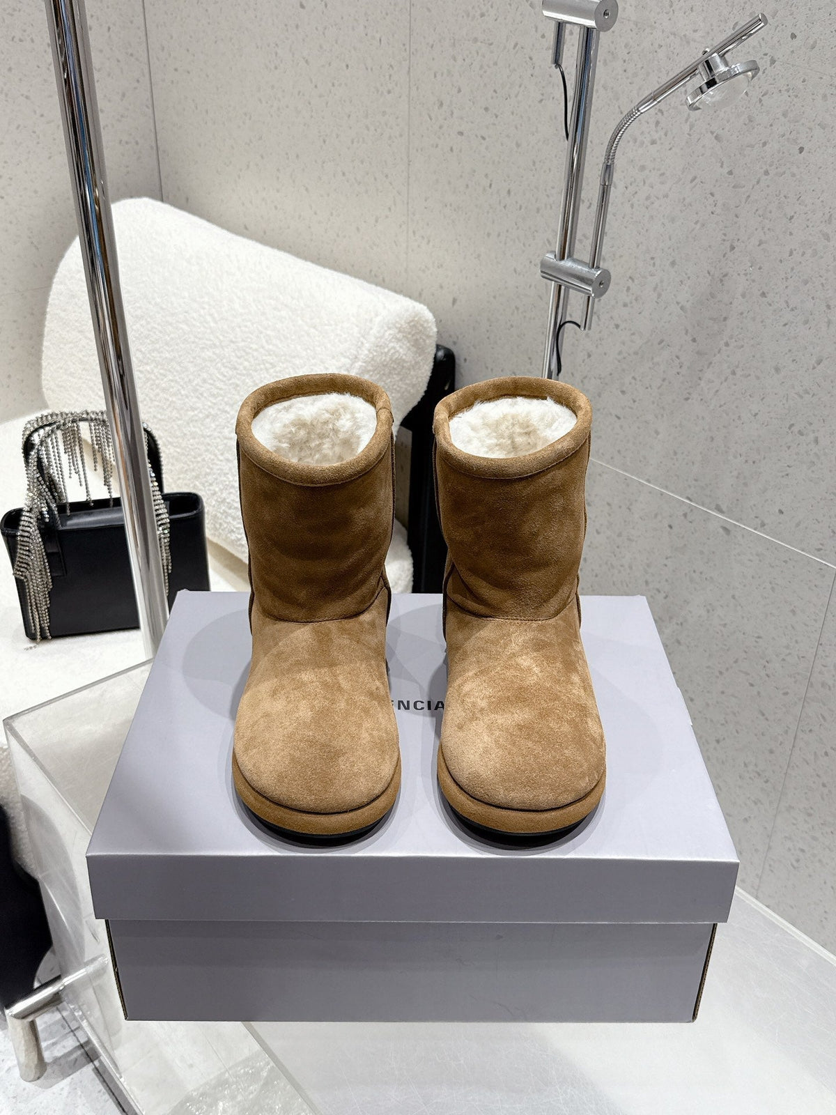 Balenciaga Alaska Soft Booties Brown Suede Shearing 554398