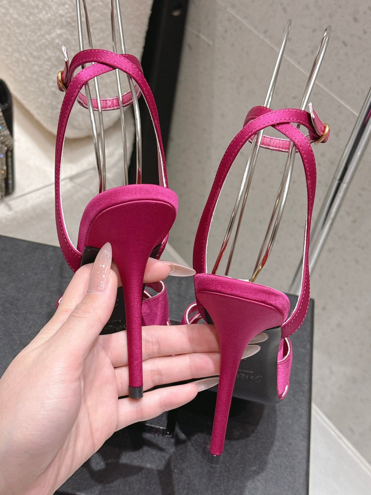 YSL Chandelle Sandals 10.5 Hot Pink Red Satin 610693