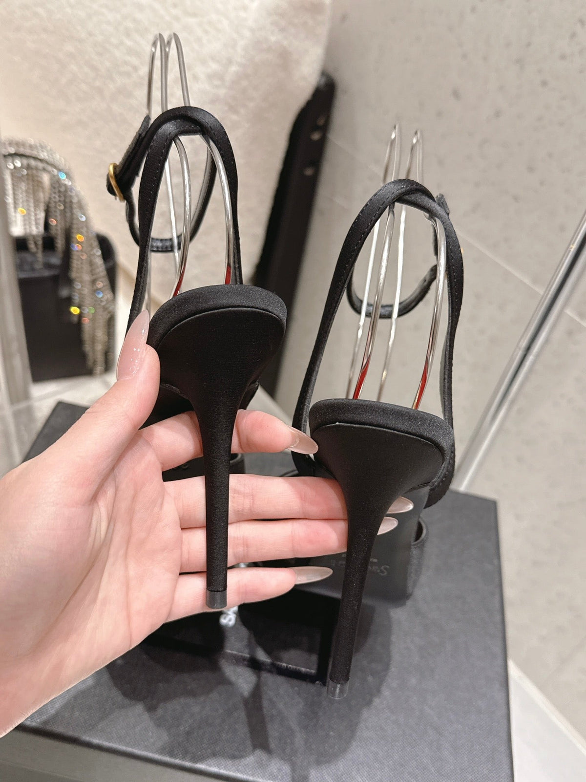 YSL Chandelle Sandals 10.5 Black Red Satin 610694
