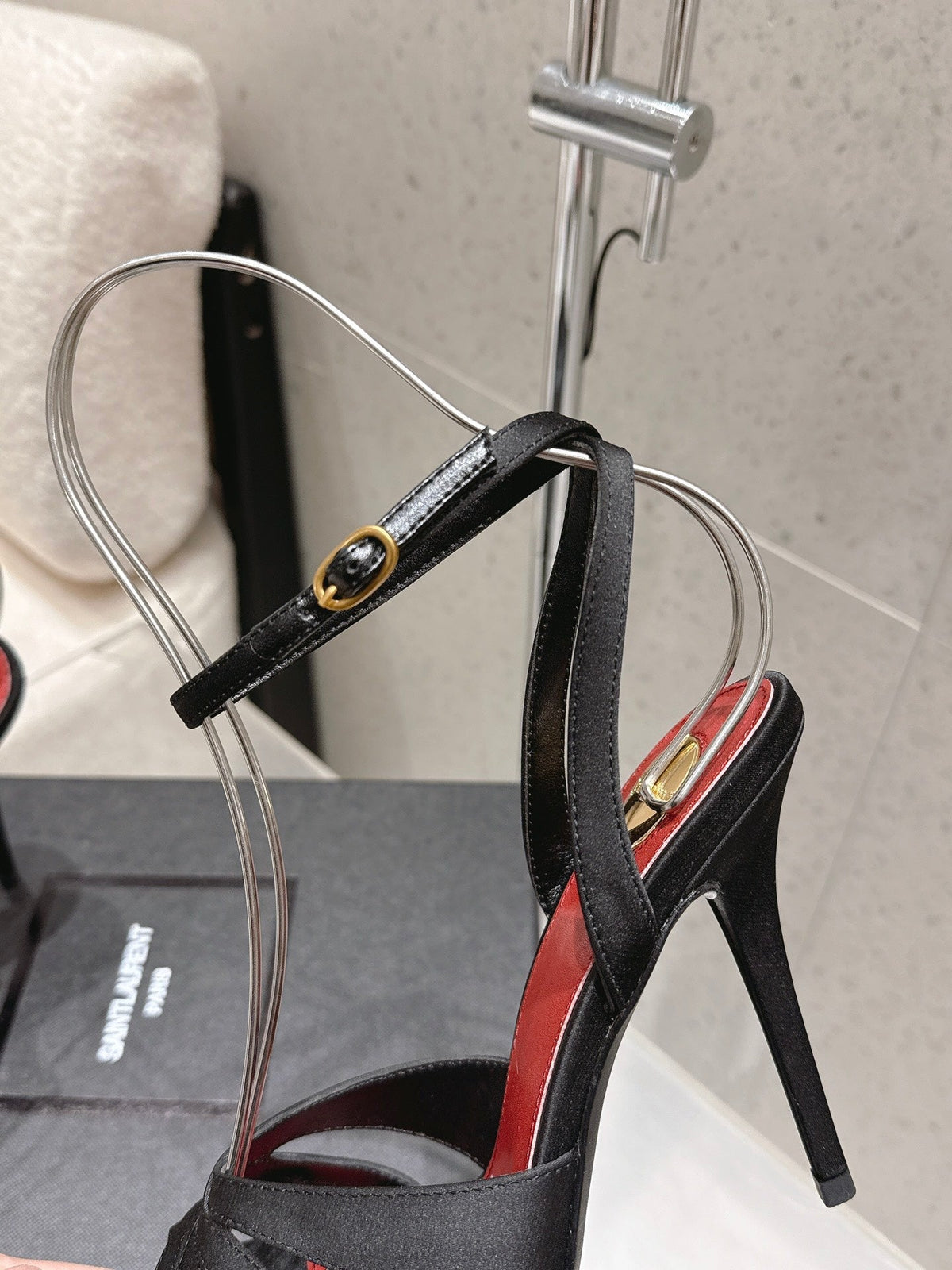 YSL Chandelle Sandals 10.5 Black Red Satin 610694