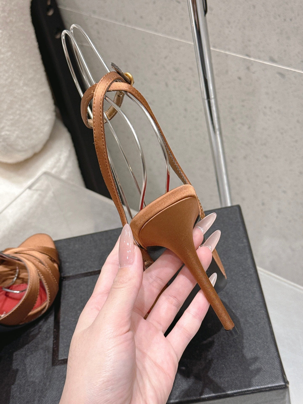 YSL Chandelle Sandals 10.5 Brown Red Satin 610695