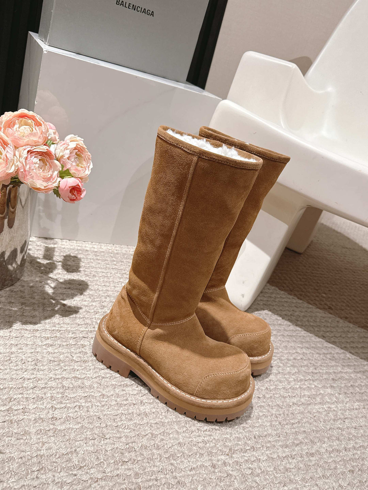 Balenciaga 25s snow boots brown suede wool 467187