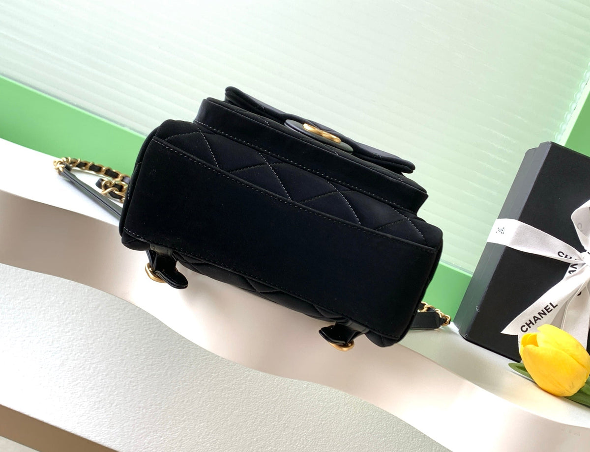 Chanel 25K Backpack Black Gold Suede 295191