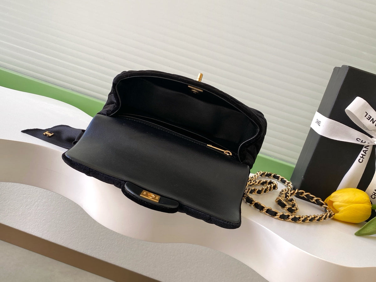 CC FW 25/26 Mini Flap Bag with Top Handle Black Suede GHW