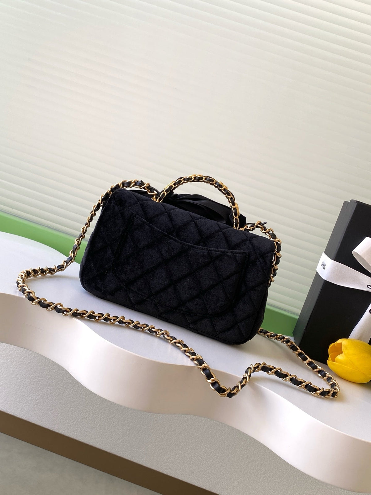 CC FW 25/26 Mini Flap Bag with Top Handle Black Suede GHW