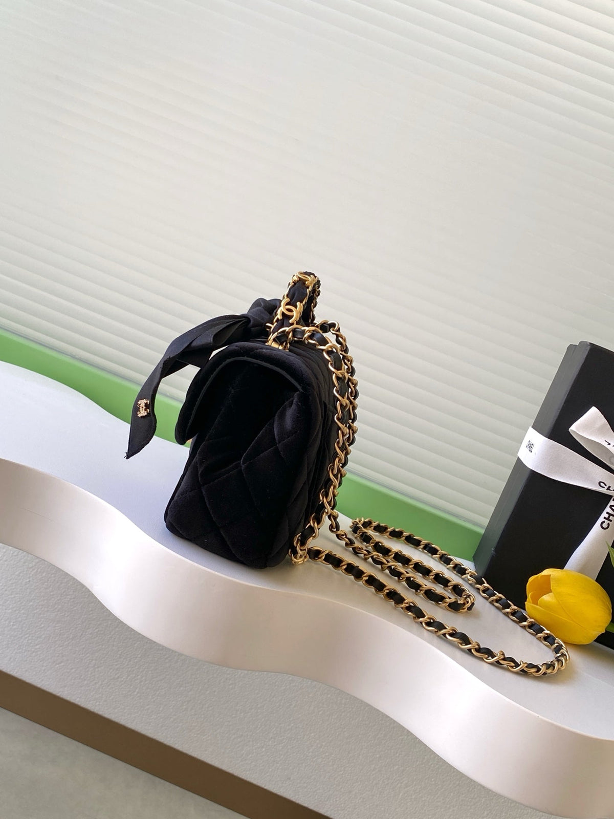 CC FW 25/26 Mini Flap Bag with Top Handle Black Suede GHW