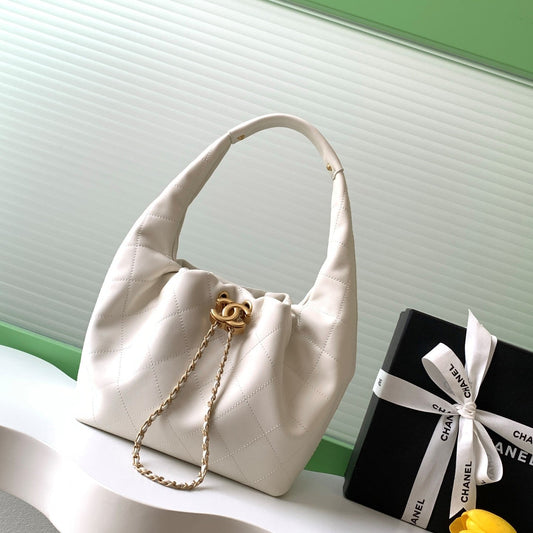 CC 2025 Hobo Bag 32cm White Calfskin