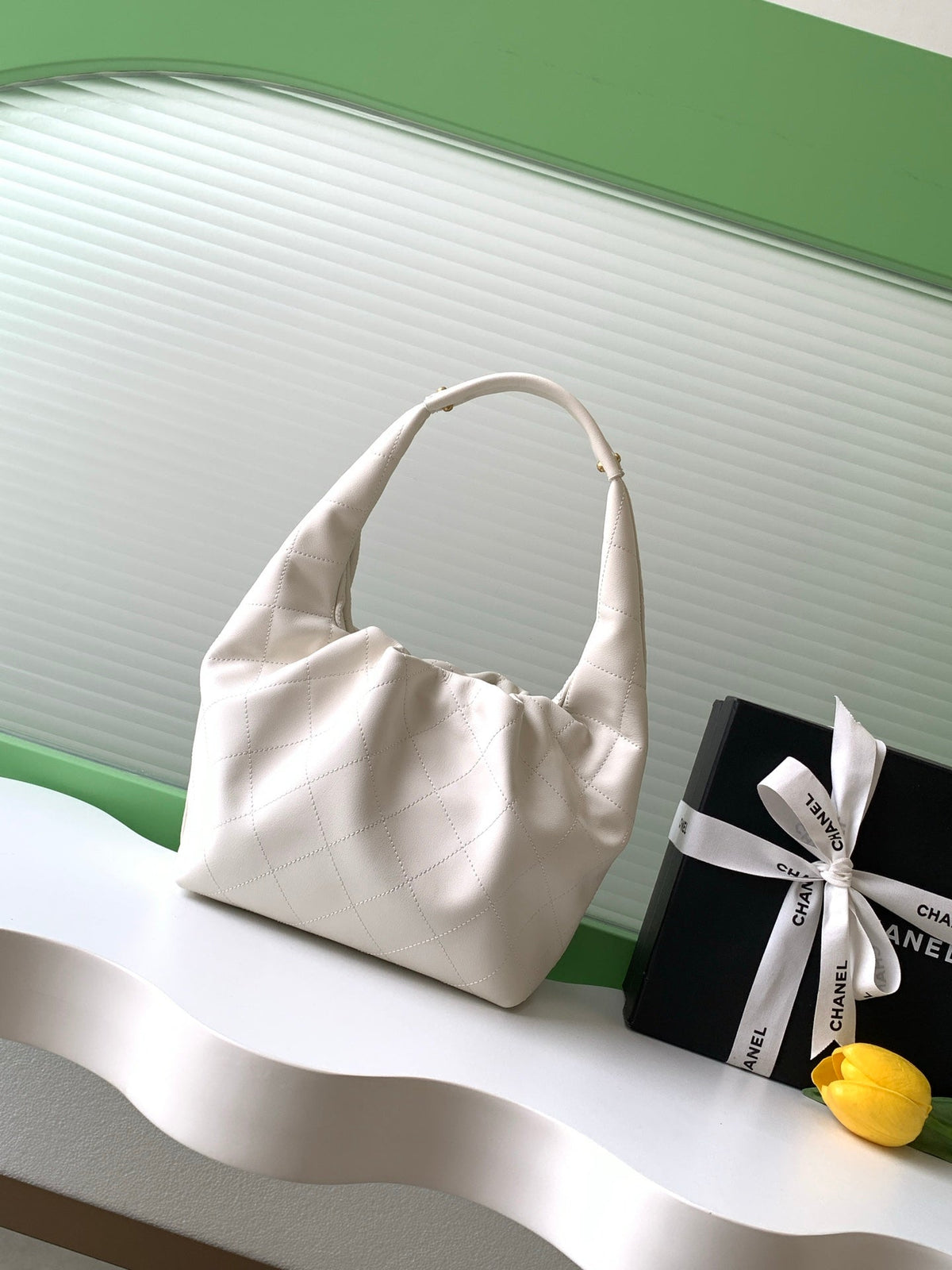 CC 2025 Hobo Bag 32cm White Calfskin
