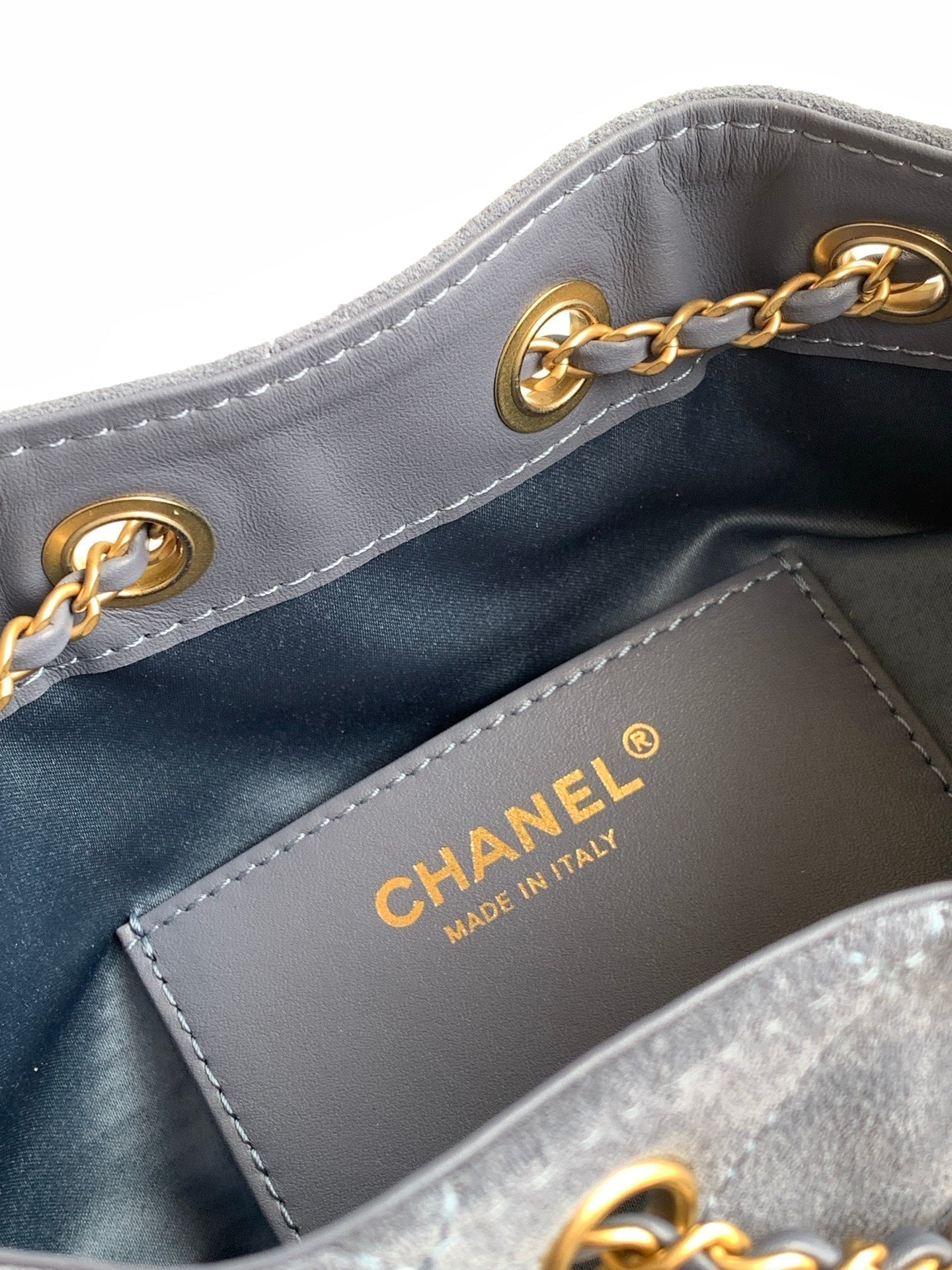 Chanel 25S Hobo Bag 22 in Blue Gray Suede with Gold Hardware