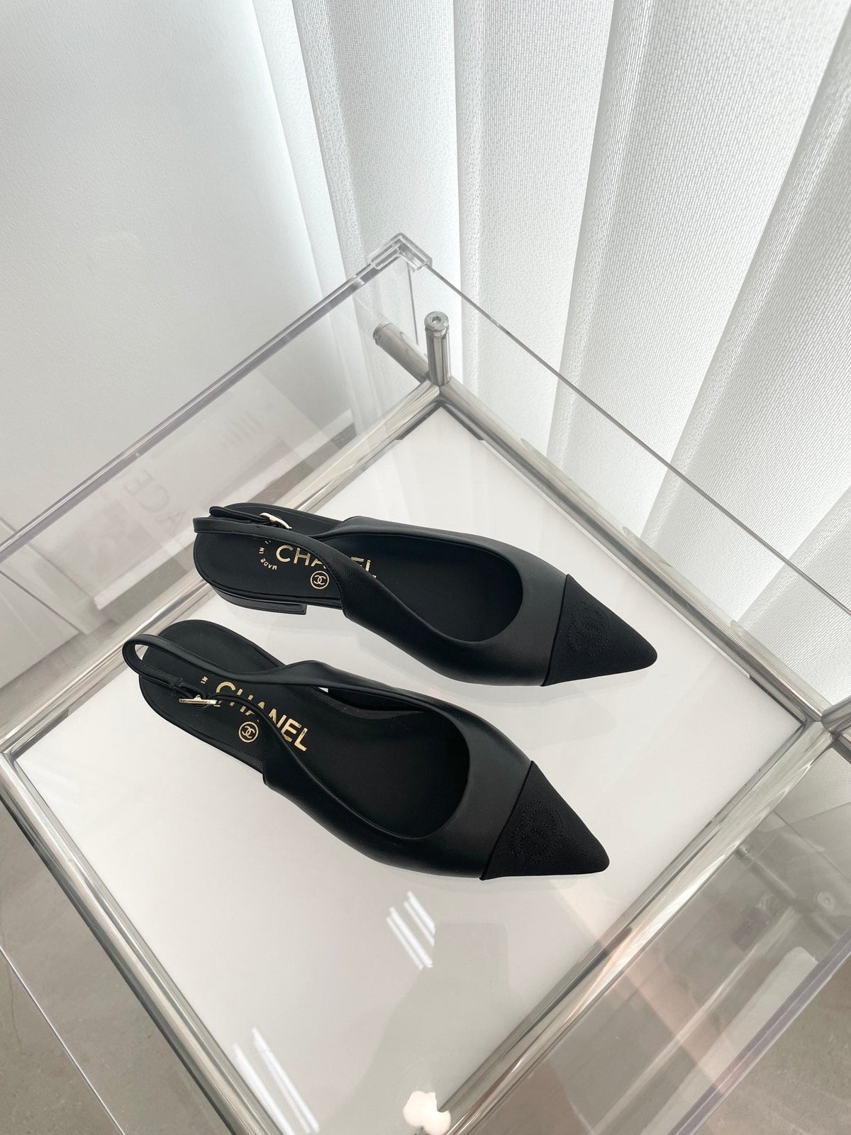 CC Slingback 15mm Black Lambskin And Denim Fabric