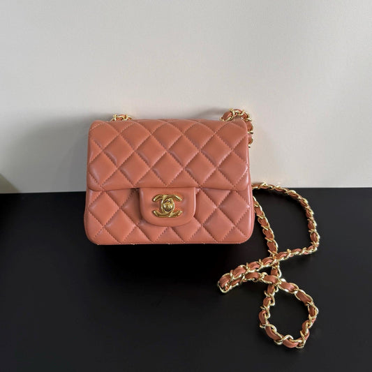 CC Flap Bag 17cm Brown Brick Sheepskin GHW 284820