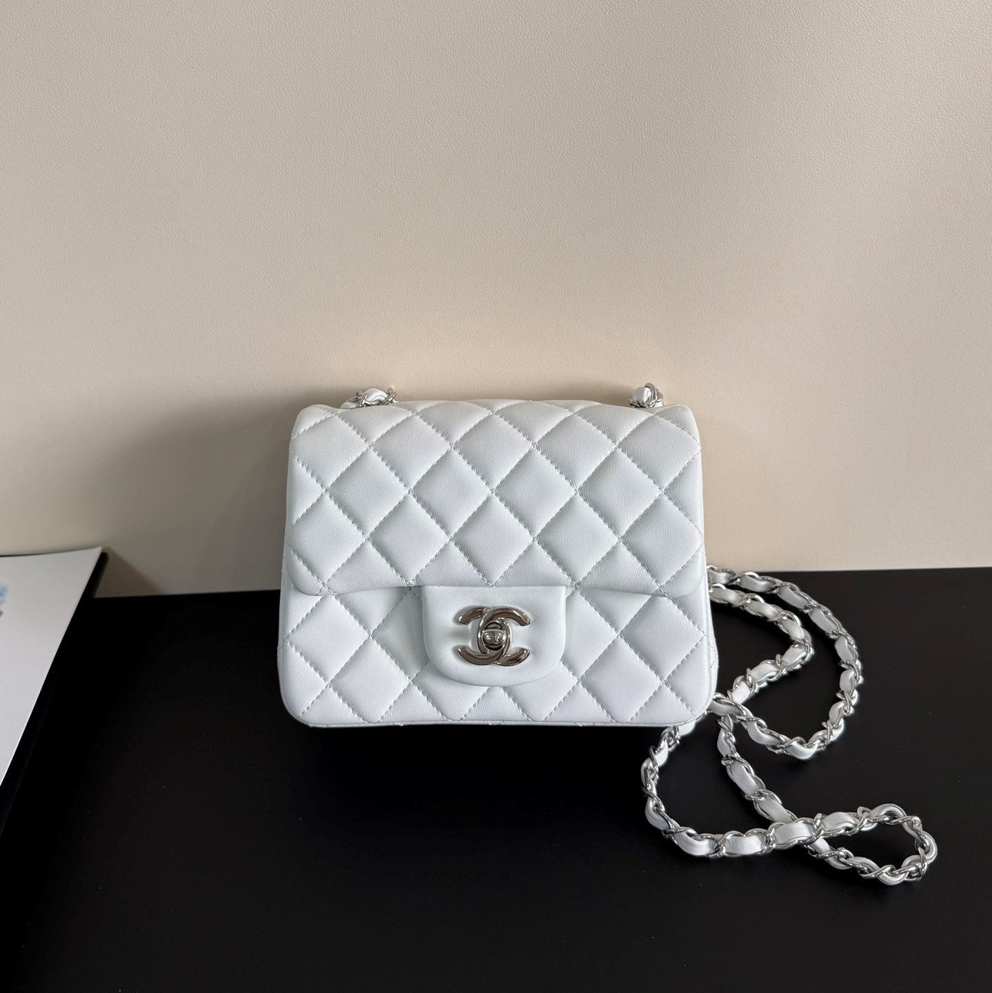 CC Flap Bag 17cm White Sheepskin SHW 284833