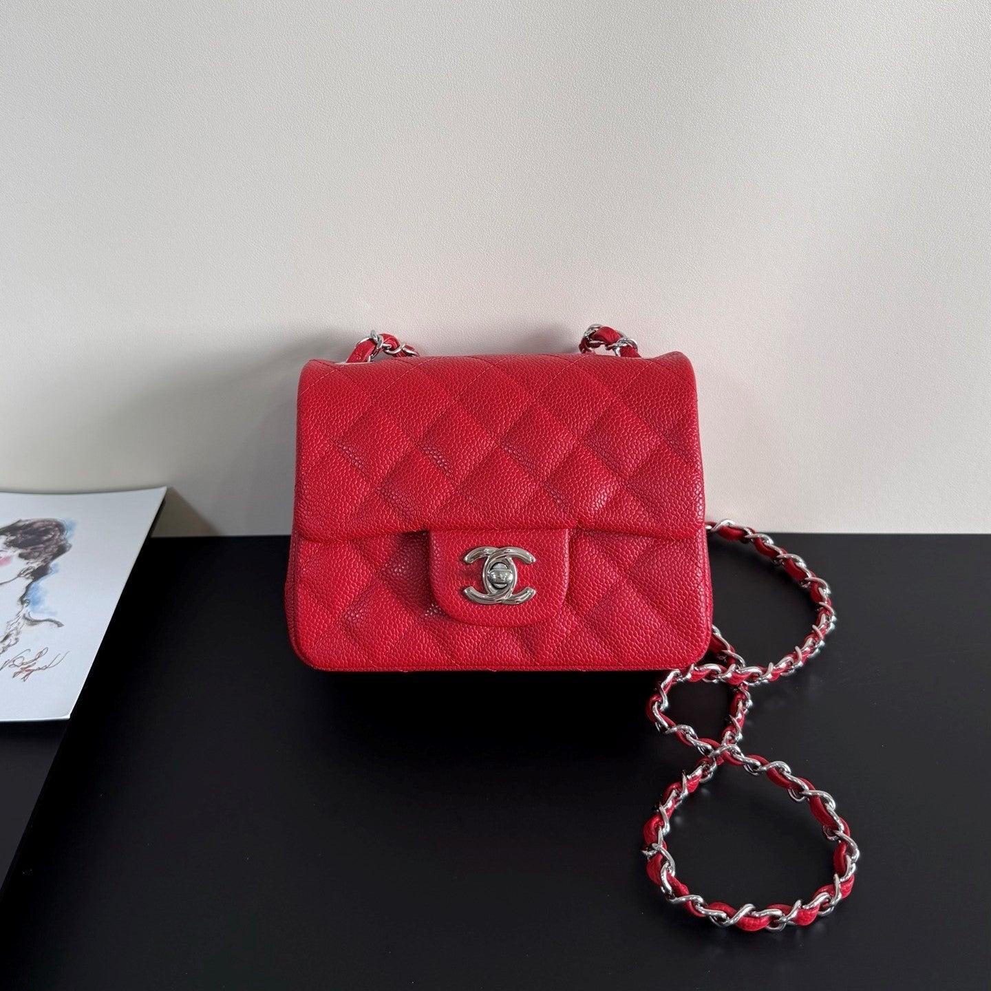 CC Flap Bag 17cm Red Caviar SHW 284745
